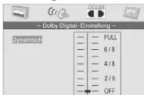 -- Dolby Digital- Einstellung -- Dynamisch -- FULL -- 6/8 -- 4/8 -- 2/8 -- OFF