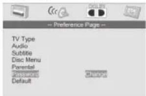 TV Type Audio Subtitle Disc Menu Parental Password Default