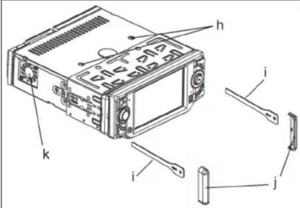 Technical diagram of an electronic device with labeled parts including h, k, i, j, and others