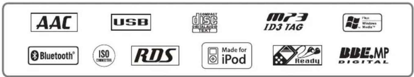 AAC USB COMPACT DISC DIGITAL AUDIO TEXT MP3 ID3 TAG Play Windows Media™ Bluetooth® ISO CONNECTOR RDS Made for iPod Ready BBE.MP DIGITAL