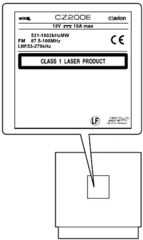 MOOEL CZ200E clarion 12V 15A max 531-1602kHzMW FM 87.5-108MHz LW153-279kHz CLASS 1 LASER PRODUCT LF Chien Co., Ltd. MAGE MOHNA. PN 12/07/008831
