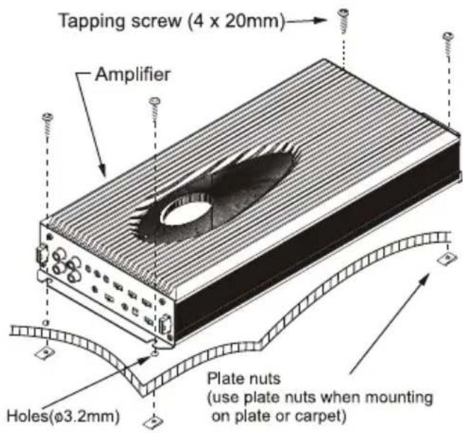 Tapping screw (4 x 20mm) Amplifier Holes(ø3.2mm) Plate nuts (use plate nuts when mounting on plate or carpet)