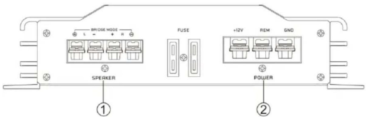 BRIDGE MODE L - + R SPEAKER FUSE +12V REM GNO POWER ① ②
