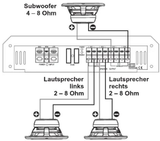 ESX SE 460 - ANSCHLUSSBEISPIEL: 3-Kanal-Modus Stereo System & Mono Subwoofer gebrückt - 1