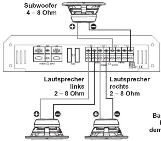 ESX SE 2100 - ANSCHLUSSBEISPIEL: 3-Kanal-Modus Stereo System & Mono Subwoofer gebrückt - 1