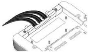 Diagram of a device with black cable routing through a panel (no text or symbols visible)