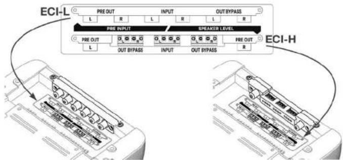 ECI-L PRE OUT INPUT OUT BYPASS L R L R L R PRE INPUT SPEAKER LEVEL PRE OUT OUT BYPASS INPUT OUT BYPASS PRE OUT R ECI-H