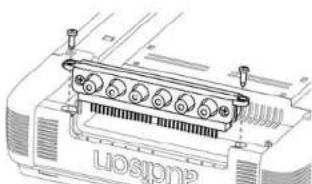 Technical line drawing of a mechanical component with multiple pins and mounting holes (no text or symbols)