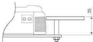 Technical line drawing of a mechanical device with a 35-unit height dimension (no text or symbols)