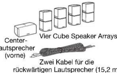 Center- autsprecher (vorne) Vier Cube Speaker Arrays Zwei Kabel für die rückwärtigen Lautsprecher (15,2 m)
