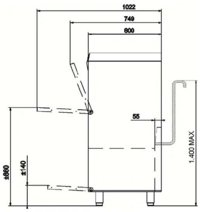 SMEG CW510-1 - ABMESSUNGEN DER SPÜLMASCHINE UND ANSCHLUSSMASSE - 1