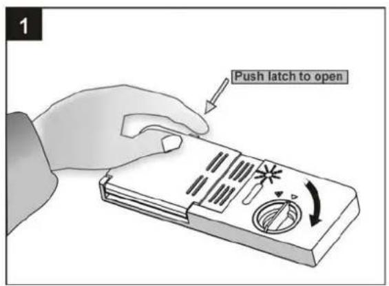 1 Push latch to open