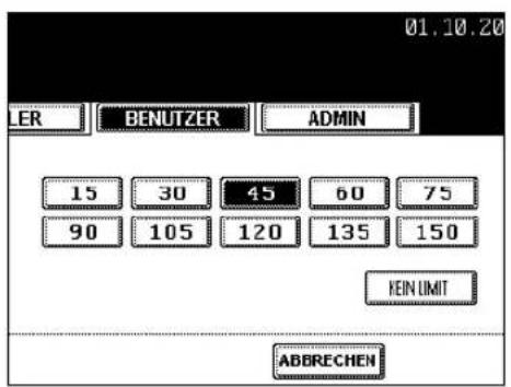 01.10.20 LER BENUTZER ADMIN 15 30 45 60 75 90 105 120 135 150 KEIN LIMIT ABBECHEN