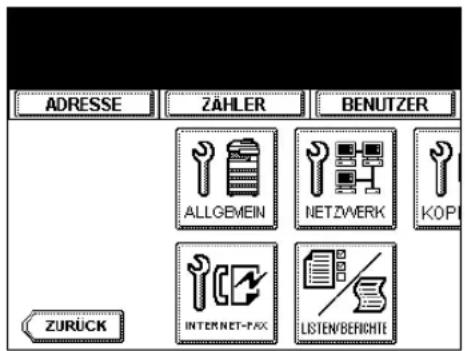 ADRESSE ZÄHLER BENUTZER ALLGBMEIN NETZWERK KOP ZURÜCK INTERNET-PACK LISTEN/BERICHTE