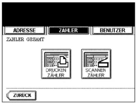 ADRESSE ZÄHLER BENUTZER ZÄHLER GESAMT DRUCKEN ZÄHLER SCANNEN ZÄHLER ZURÜCK