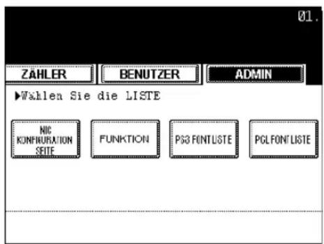 ZAHLER BENUTZER ADMIN ►Wahlen Sie die LISTE NIC KONFRIJURATION SETTE FUNKTION PG3 FINTLISTE PGLFNTLISTE
