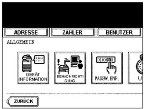 ADRESSE ZÄHLER BENUTZER ALLGEME IN GERÄT INFORMATION BENACHRICHTI GUNG XXXX PASSW. BINR. U ZURÜCK