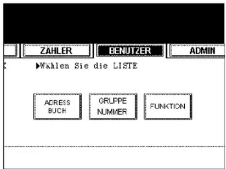 ZÄHLER BENUTZER ADMIN ►Wahlen Sie die LISTE ADRESS BUCH GRUPPE NUMMER FUNKTION