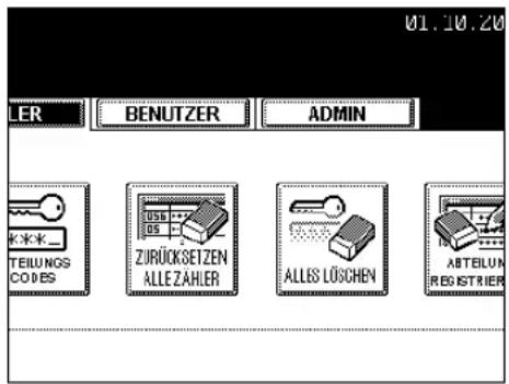 01.10.20 LER BENUTZER ADMIN TEILUNGS CODES ZURÜCKSETZEN ALLE ZAHLER ALLES LÖSCHEN ABTELUN REGISTRER