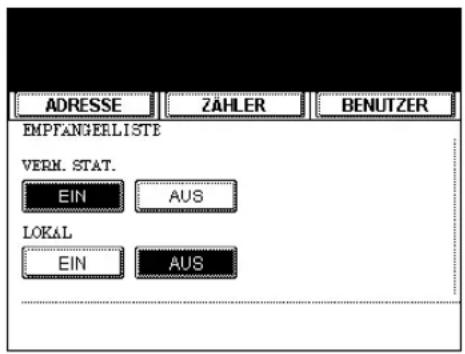 ADRESSE ZÄHLER BENUTZER EMPANGERLISTE VERM. STAT. EIN AUS LOKAL EIN AUS
