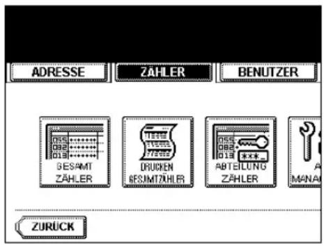 ADRESSE ZÄHLER BENUTZER GESAMT ZÄHLER DRUCKEN GESIMITÄHLER ABTEILUNG ZÄHLER MANA ZURÜCK