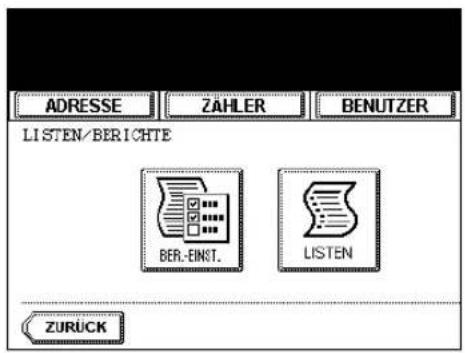 ADRESSE ZÄHLER BENUTZER LISTEN/BERICHTE BER.-EINST. LISTEN ZURÜCK