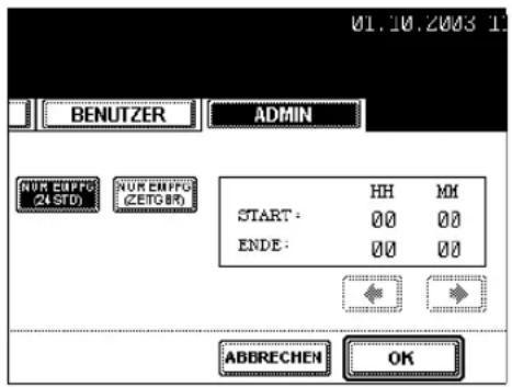 01.10.2003 11 BENUTZER ADMIN NUR ENPPG (24 STD) NUR ENPPG (ZETGBR) START: HH MM 00 00 ENDE: 00 00 ABBRECHEN OK