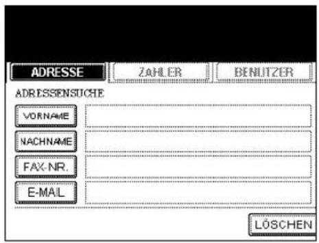 ADRESSE ZAHLER BENUTZER ADRESSENSUCHE VORNAME NACHNAME FAX-NR. E-MAL LÖSCHEN