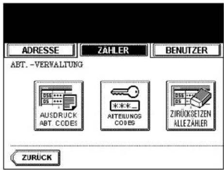 ADRESSE ZAHLER BENUTZER ABT.-VERVALTUNG DSS OS AUSDRUCK ABT. CODES AKTEIUNGS CODES DSS OS ZURÜCKSEIZEN ALLE ZAHLER ZURÜCK