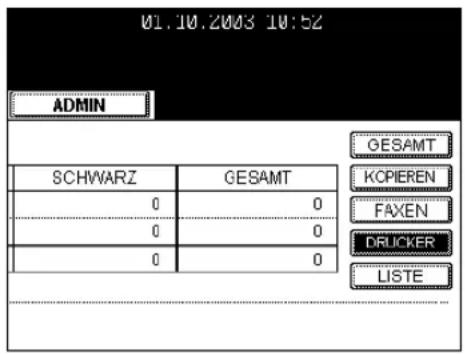 01.10.2003 10:52 ADMIN SCHWARZ GESAMT 0 0 0 0 0 0 GESAMT KOPIEREN FAXEN DRUCKER LISTE