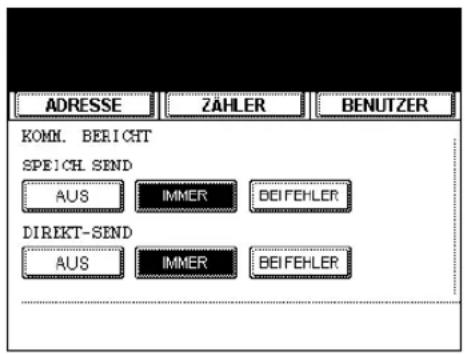 ADRESSE ZÄHLER BENUTZER KOMM. BERICHT SPEICH SEND AUS IMMER BEIFEHLER DIREKT-SEND AUS IMMER BEIFEHLER