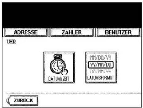 ADRESSE ZÄHLER BENUTZER UHR DATUM/ZEIT YY/DD/YY YY/MM/DDU ND/MM/YY DATUMSFORMAT ZURÜCK