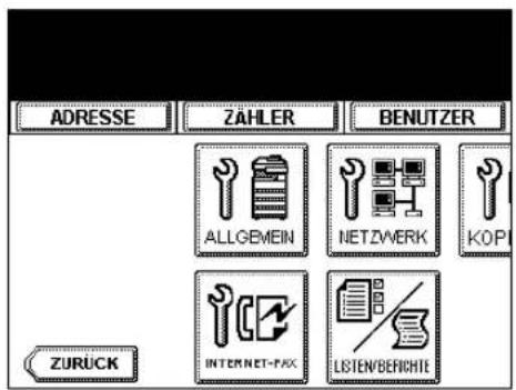 ADRESSE ZÄHLER BENUTZER ALLGBMEIN NETZWERK KOP ZURÜCK INTERNET-PACK LISTEN/BERICHTE