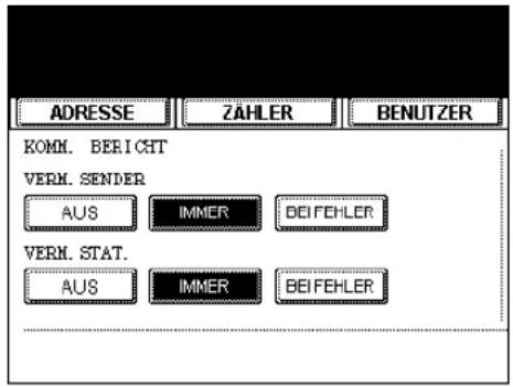 ADRESSE ZÄHLER BENUTZER KOMM. BERICHT VERM. SENDER AUS IMMER BEIFEHLER VERM. STAT. AUS IMMER BEIFEHLER