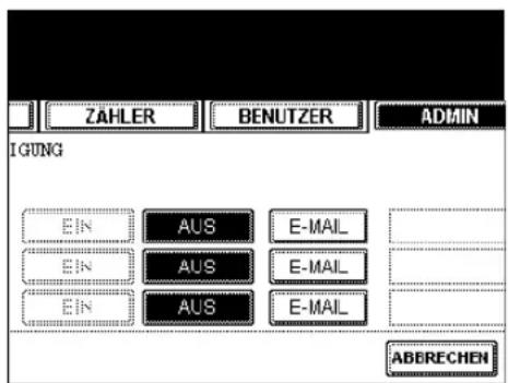 ZAHLER BENUTZER ADMIN IGUNG EIN AUS E-MAIL EIN AUS E-MAIL EIN AUS E-MAIL ABBRECHEN