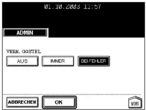 01.10.2003 11:57 ADMIN VERN. GWSTEL AUS IMMER BEIFEHLER ABBRECHEN OK YORI