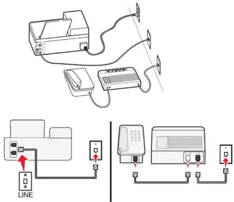 LEXMARK PRO 901 - Einrichtung 2: Der Drucker verwendet die Leitung zusammen mit dem Anrufbeantworter - 2