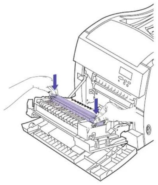 LEXMARK Optra C710 - Align the holes on the bottom of the new transfer roller with the springs on the front cover. - 1