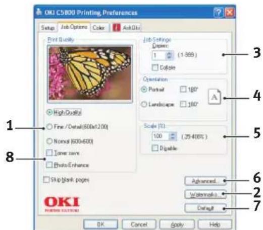 OKI C5600 - REGISTERKARTE AUFTRAGSOPTIONEN - 1