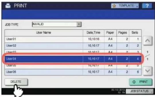 OKI MPS4242 - Wählen Sie den Job aus der Liste der ungültigen Drucke (S.81) aus und drücken Sie [LÖSCHEN(DELETE)]. - 1