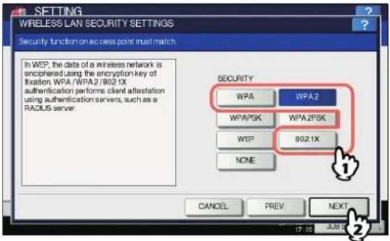 OKI MPS4242 - Drücken Sie [WPA], [WPA2] oder [802.1X] und dann [WEITER(NEXT)]. - 1