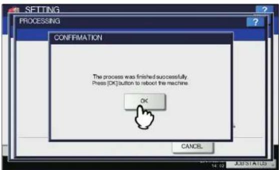 OKI MPS4242 - Trennen Sie nach der Installation das USB-Speichermedium vom USB Port des Systems und drücken Sie [OK], um das System neu zu starten. - 1