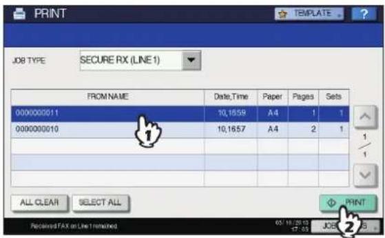 OKI MPS4242 - Wählen Sie den Faxjob im Touch Screen und drücken Sie [DRUCKEN(PRINT)]. - 1