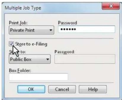 OKI MPS4242 - Wenn Sie den Druckjob im System speichern wollen, markieren Sie [Speichern in e-Filing(Store to e-Filing)]. - 1