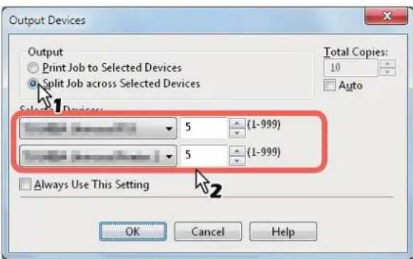 OKI MPS4242 - Wählen Sie unter [Jobaufteilung für ausgewählte Systeme(Split Job across Selected Devices)]. - 1