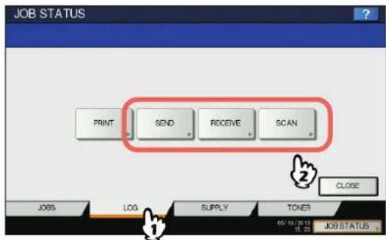 OKI MPS4242 - Drücken Sie unter dem Register [PROTOKOLL(LOG)] auf [SENDEN(SEND)] (oder [EMPFANGEN(RECEIVE)] oder [SCANNEN(SCAN)]). - 1