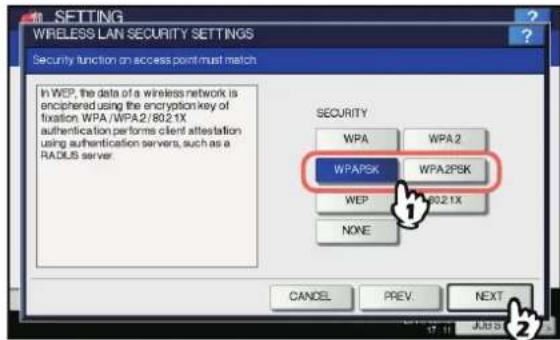 OKI MPS4242 - Drücken Sie [WPAPSK(WPAPSK)] oder [WPA2PSK] und danach [WEITER(NEXT)]. - 1