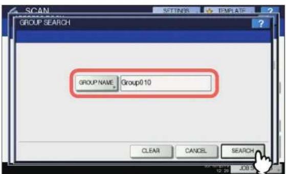 OKI MPS4242 - Drücken Sie [GRUPPENN. (GROUP NAME)] und geben Sie die Suchbuchstaben für den Gruppennamen ein. Drücken Sie [SUCHEN(SEARCH)]. - 1
