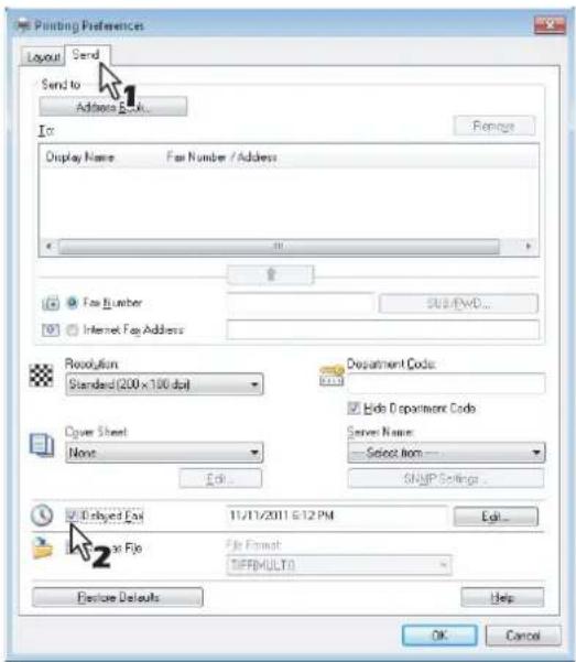 OKI MPS4242 - Wechseln Sie zum [Senden(Send)] Register und markieren Sie das Kontrollkästchen [Verzögertes Fax(Delayed Fax)]. - 1