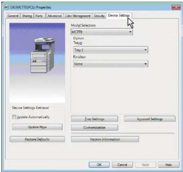 OKI MC770 - Wählen Sie [Geräteeinstellungen(Device Settings)] und stellen Sie folgende Optionen ein. - 1